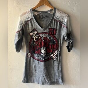 Affliction Gray and Red Graphic Tee